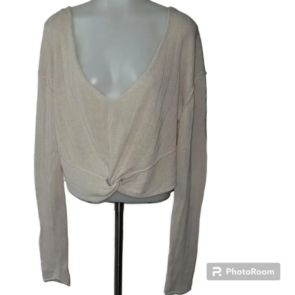 Women's Free People Knotted Crop Sweater - Size S - Beige